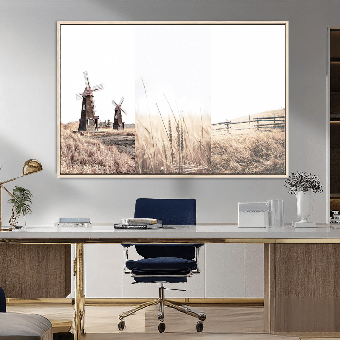 56649-MGV-CV-36X24-Farm Prints Set, Set of 3 Farmhouse Wall Art, Country House Decor, Barn Print, Wheat Print,