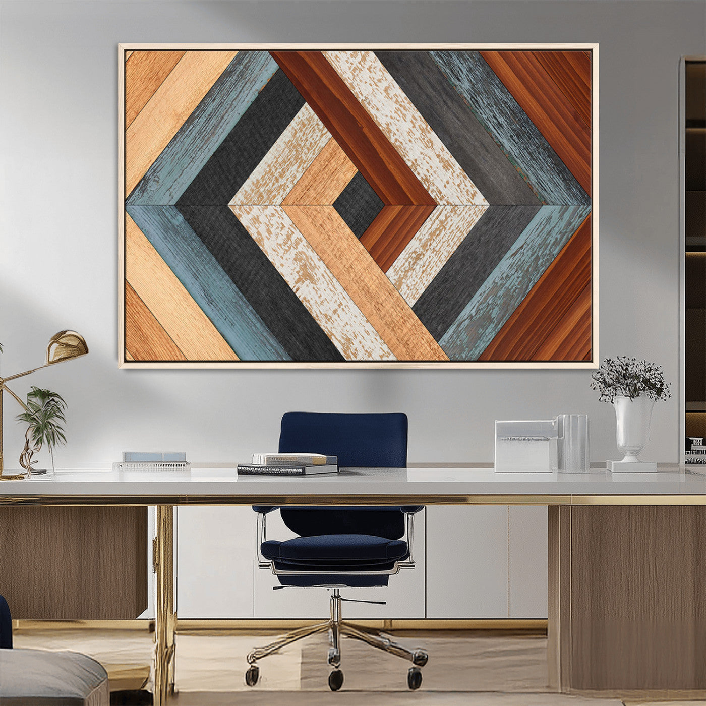 20897-MGV-FC-36X24_Natural-Geometric Wood Art Wall Decor Canvas Print, Rustic Wooden Pattern Triptych Wall Art for Living Room