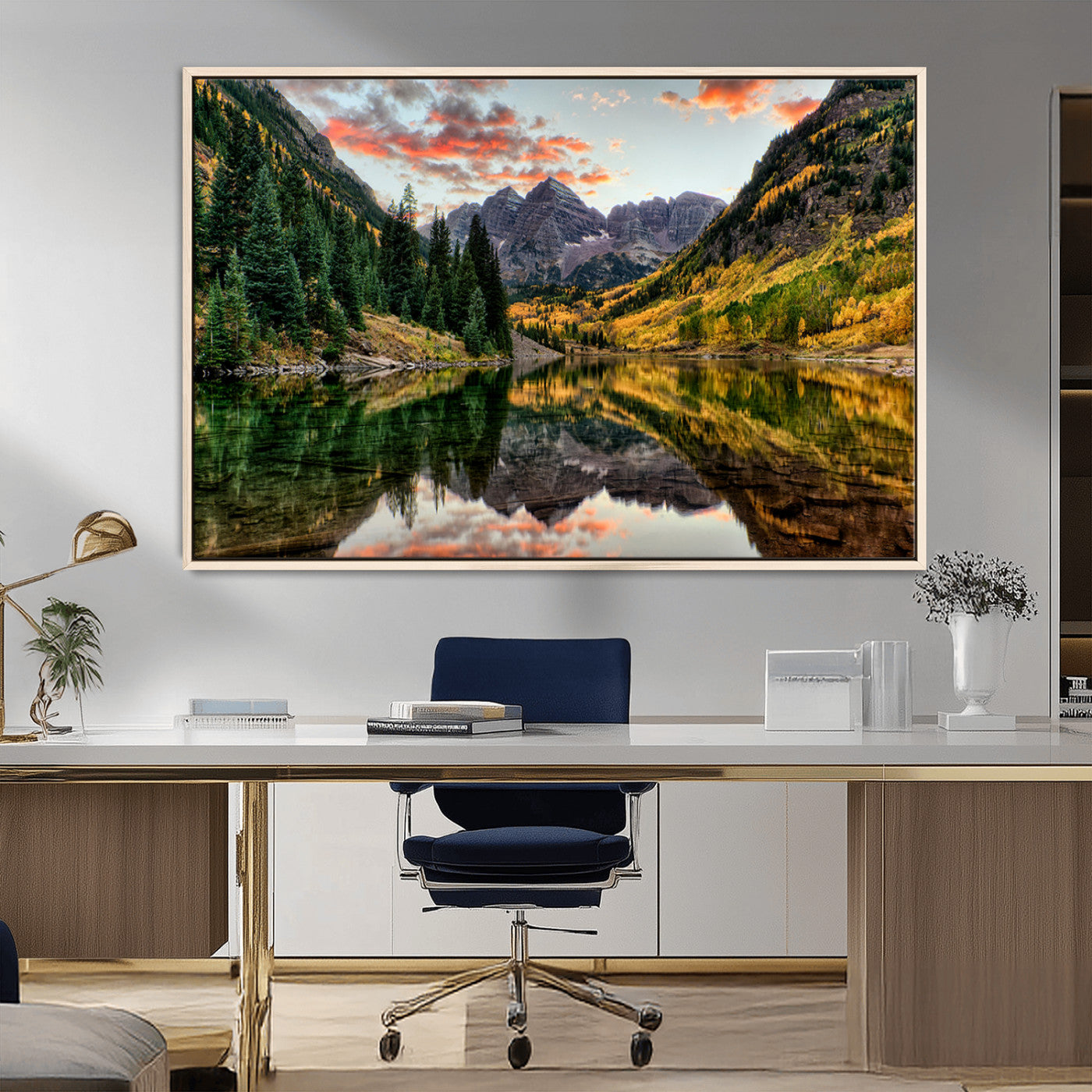 14376-MGV-FC-36X24_Natural-Maroon Bells Wall Art - Scenic Canvas Print of Maroon Bells in Autumn for Elegant Home or Office