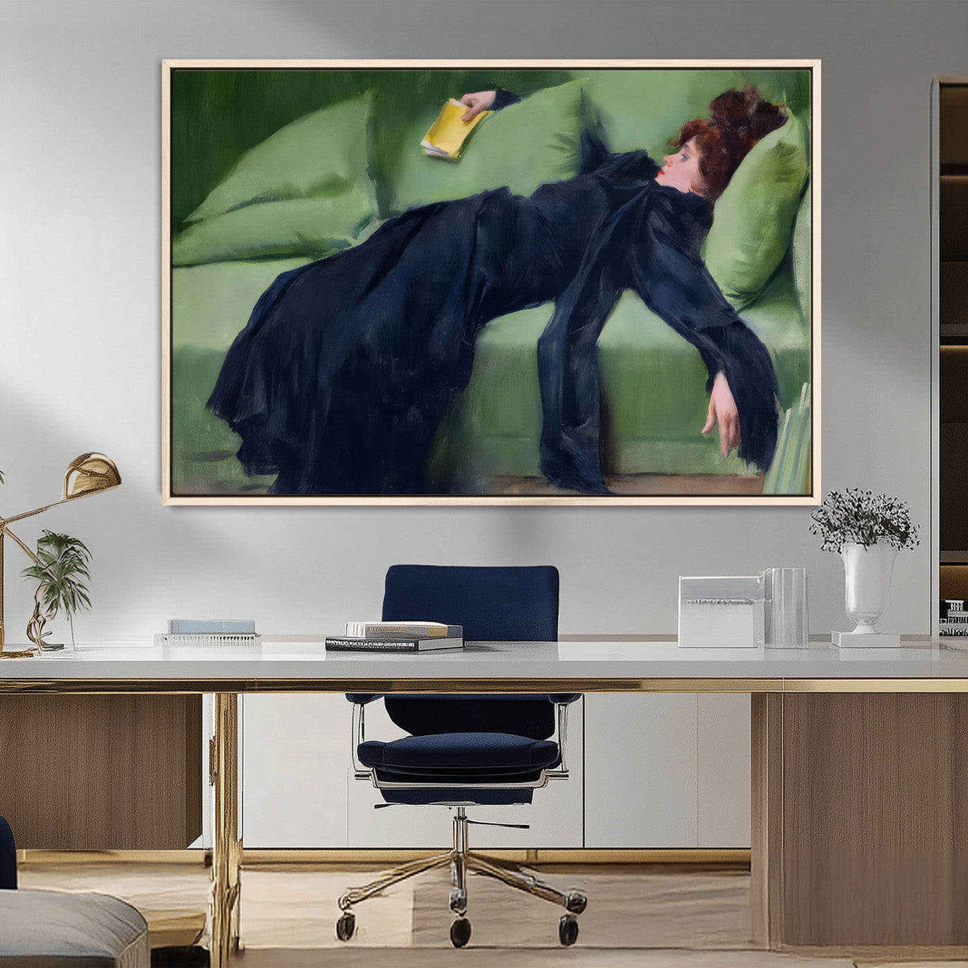 17725-MGV-CV-36X24-Decadent Girl by Ramon Casas Wall Art Canvas Print, Framed Decadent Girl Canvas Print