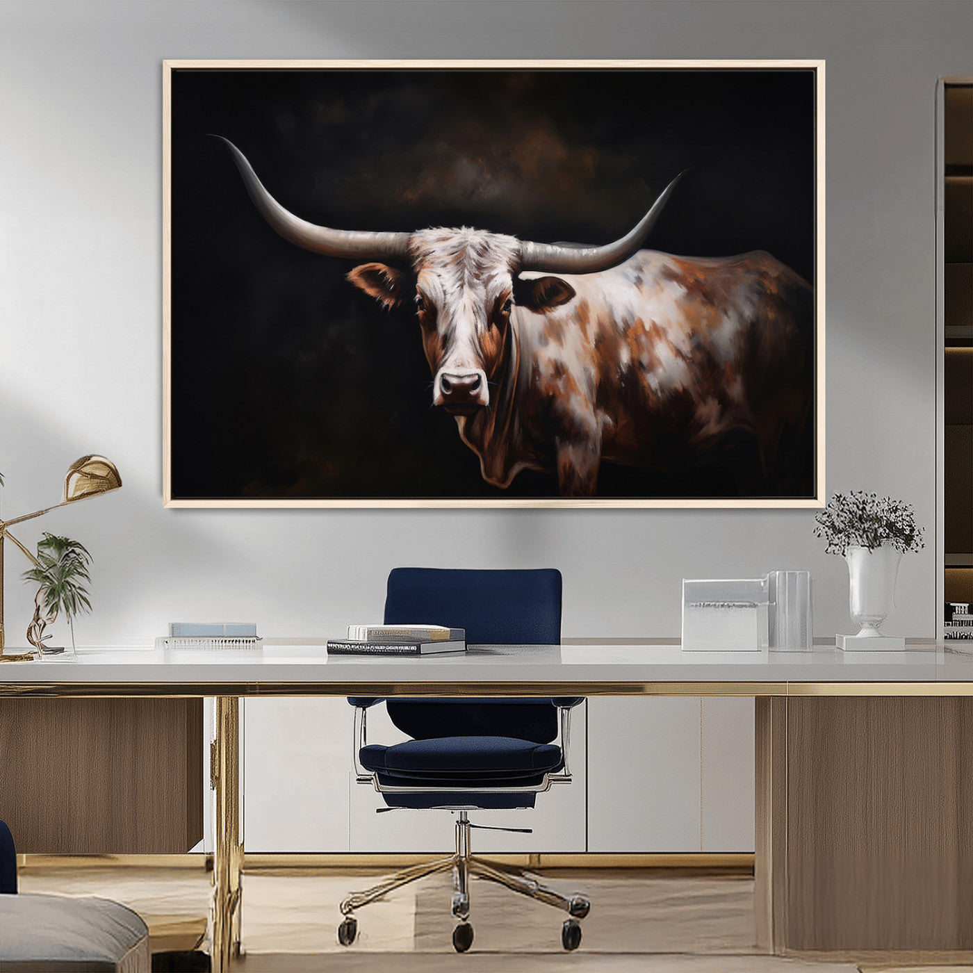 82543-MGV-FC-36X24_Natural-Texas Longhorn Wall Art Canvas Print | Western Ranch Decor | Bold Rustic Cattle Artwork | Ready to