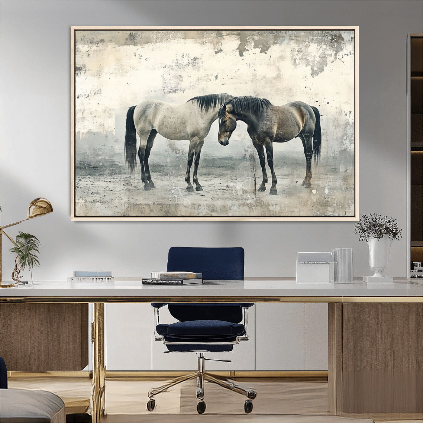 33288-MGV-FC-36X24_Natural-Chines Style Majestic Horses Wall Art | Ready to Hang and Framed Triptych Print | Western Farmhouse