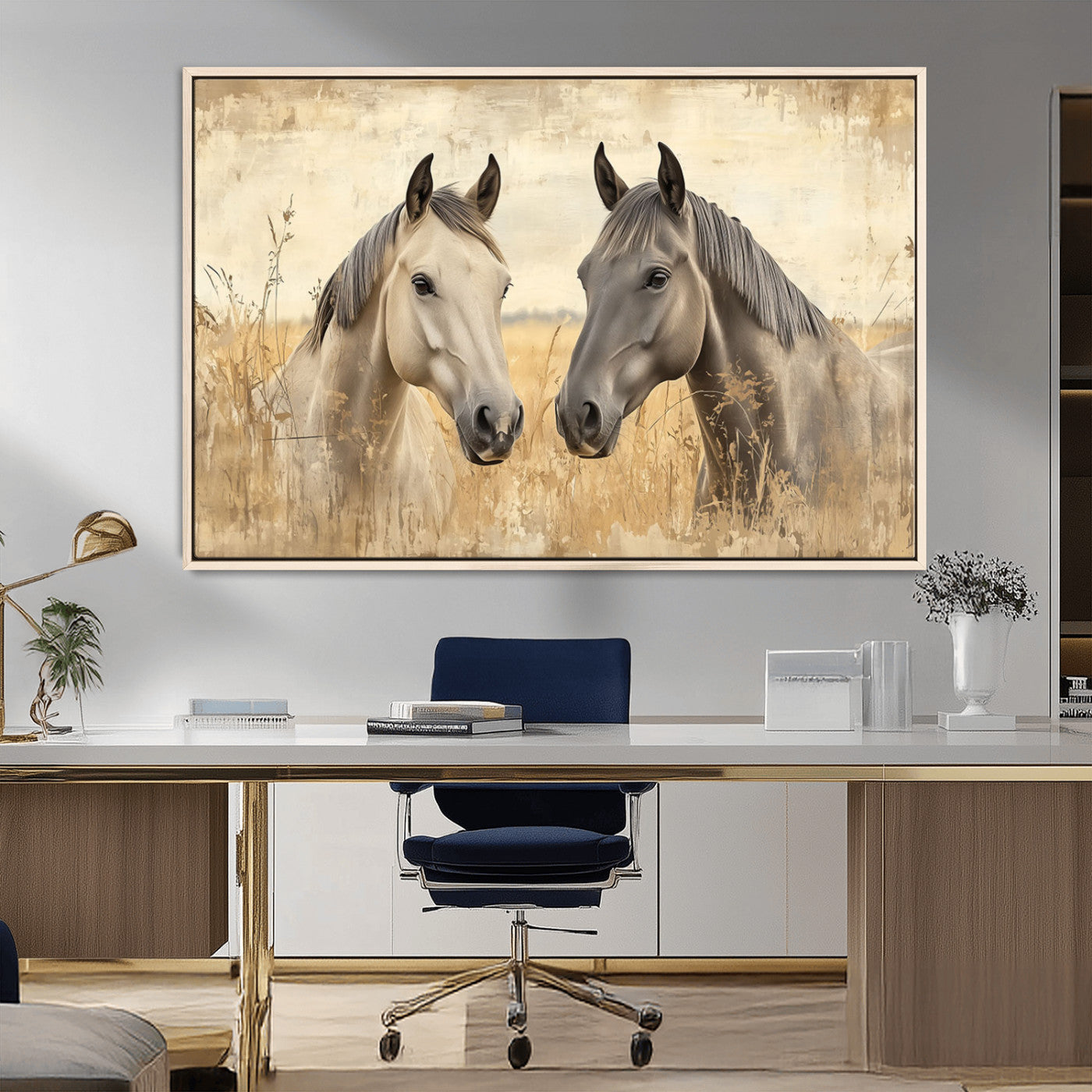41082-MGV-FC-36X24_Natural-Chines Ink Style Grunge Horses Wall Art Canvas Print