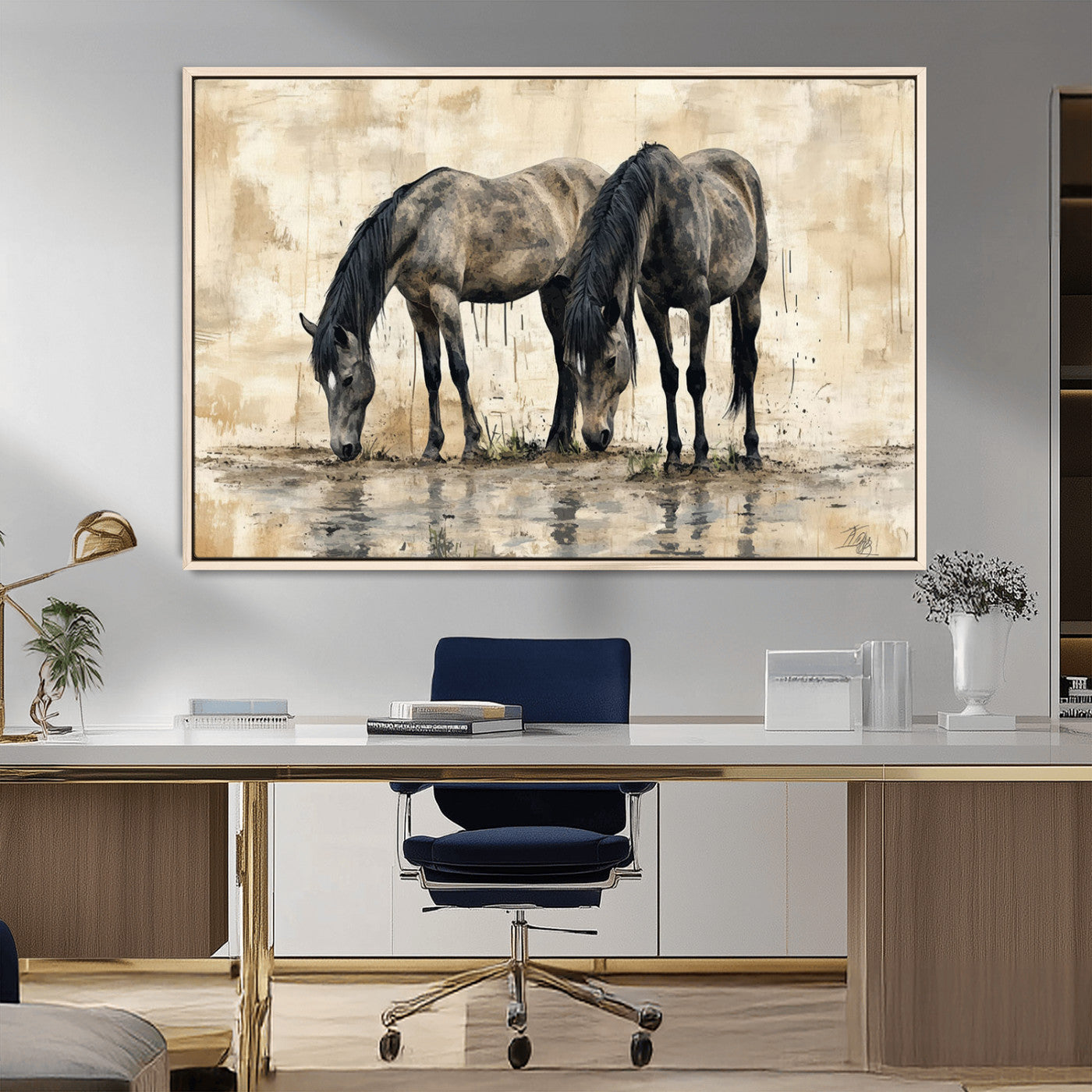 -Chinese Style Abstract Black Horses Wall Art Canvas Print - Abstract Horse Wall Art Canvas Print