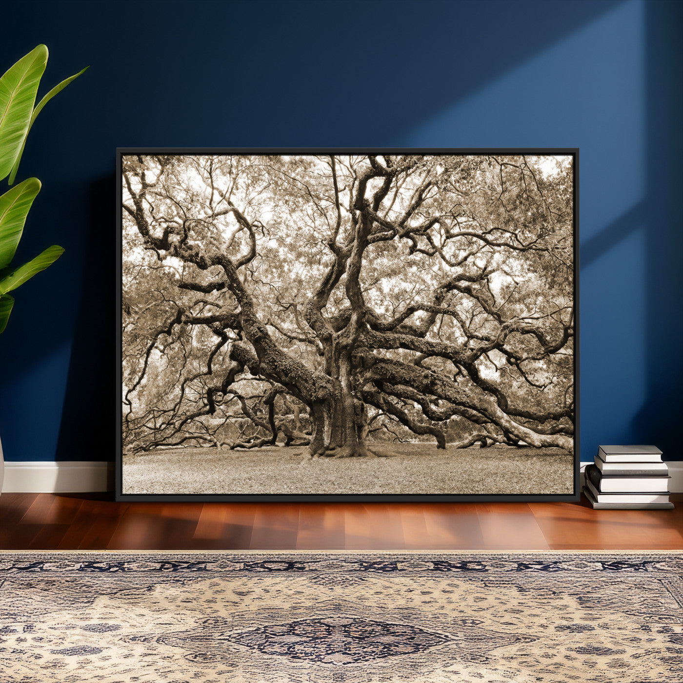 51126-MGV-CV-36X24 - Sepia Framed Angel Oak Tree Wall Art - 3-Panel Canvas Prints, Large Green Nature Artwork, Ready to
