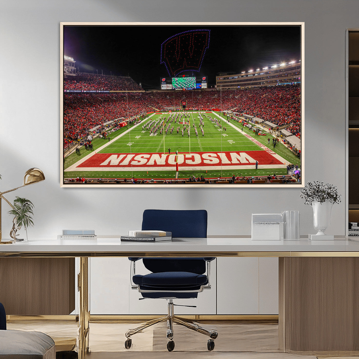 34125-MGV-FC-36X24_Natural-Wisconsin Badgers Football Team Print Canvas- Madison Camp Randall Stadium Wall Art Canvas Print