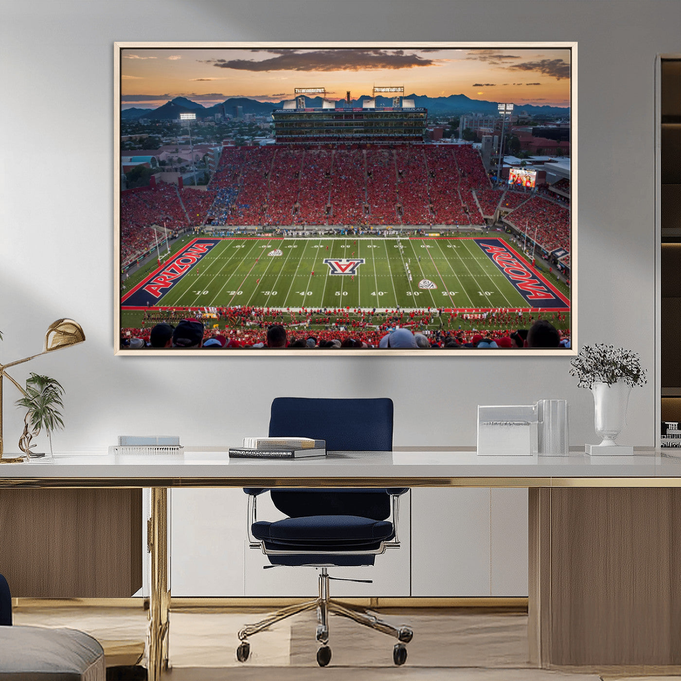 99722-MGV-FC-36X24_Natural-Framed Arizona Wildcats Football Team Print - Tucson Arizona Stadium Wall Art Canvas Print