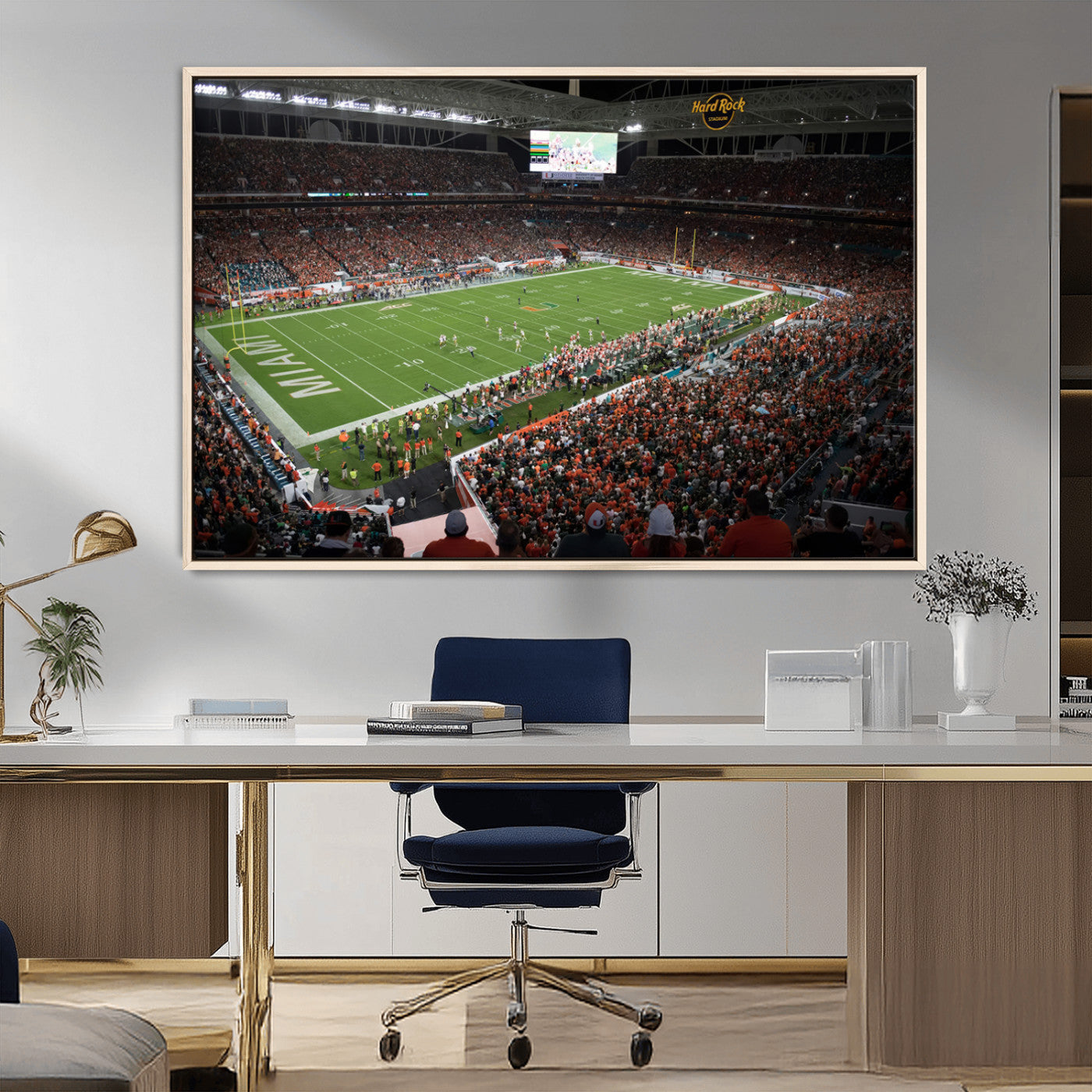 33698-MGV-FC-36X24_Natural-Miami Hurricanes Football Team Print Canvas- Miami Hard Rock Stadium Wall Art Canvas Print