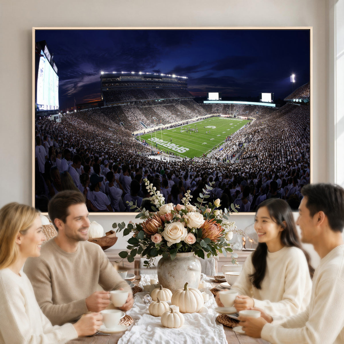 75193-PAN-FL-20X10 - Michigan State Spartans Canvas, Framed Football Team Print - East Lansing Spartan Stadium Wall Art