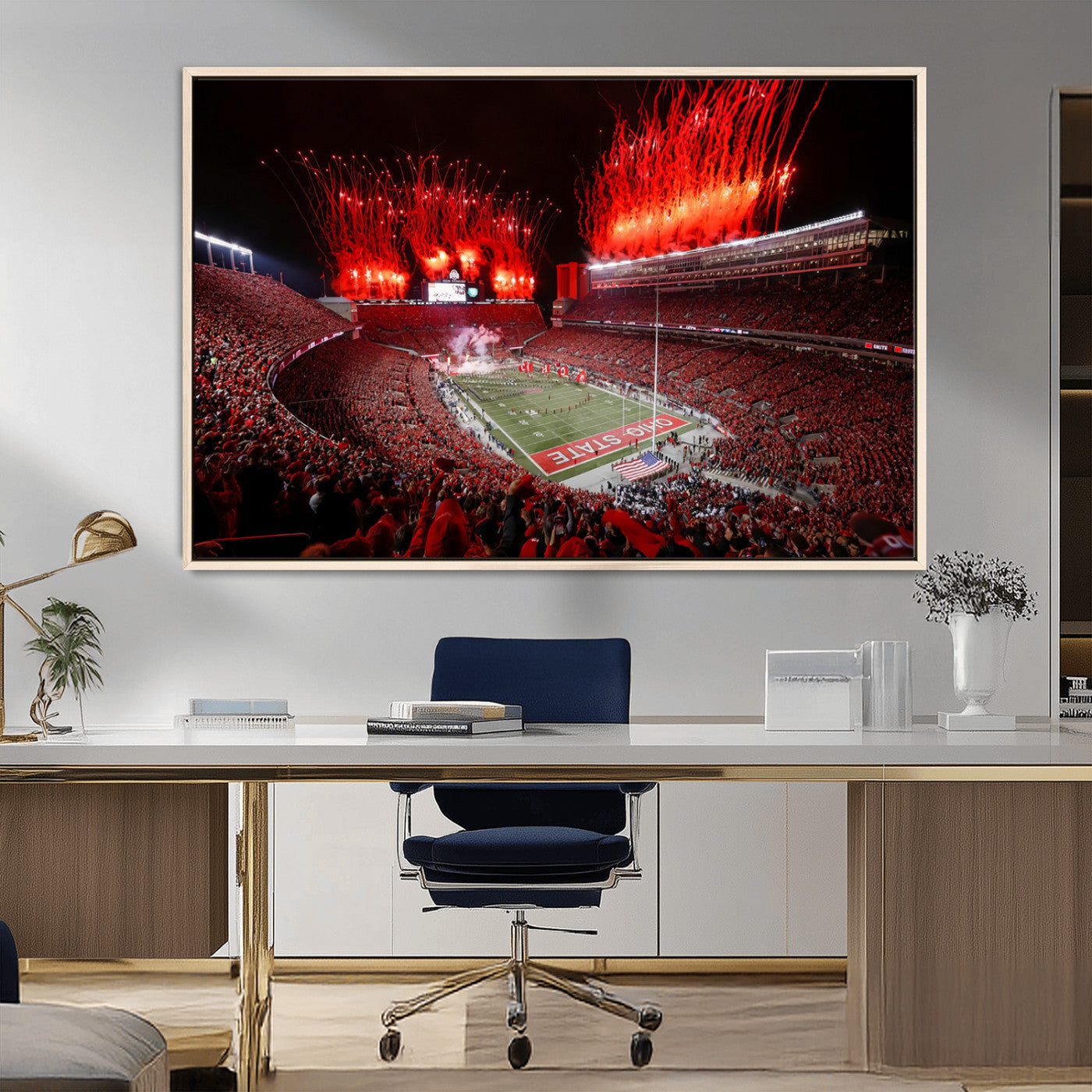 56909-MGV-CV-36X24-Ohio State University Buckeyes Football Team Print - Columbus Ohio Stadium Wall Art Canvas Print