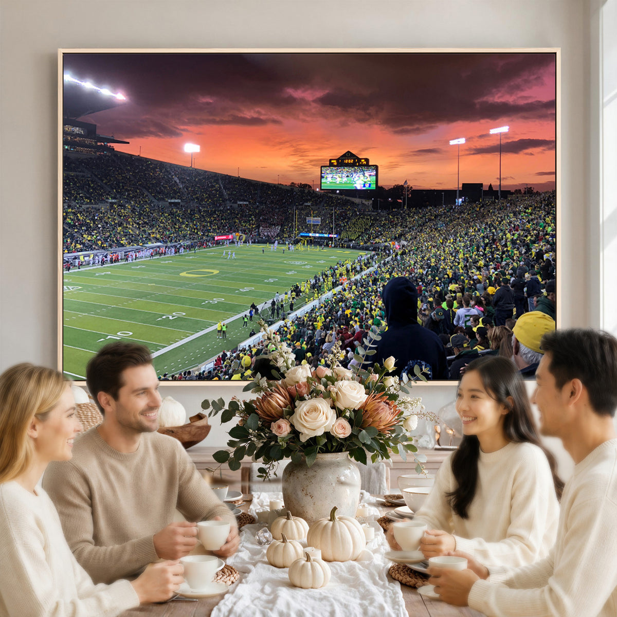 75065-PAN-FL-20X10 - Eugene Autzen Stadium Canvas Wall Art Print – Sunset Over Iconic Football Field Wall Decor for Home