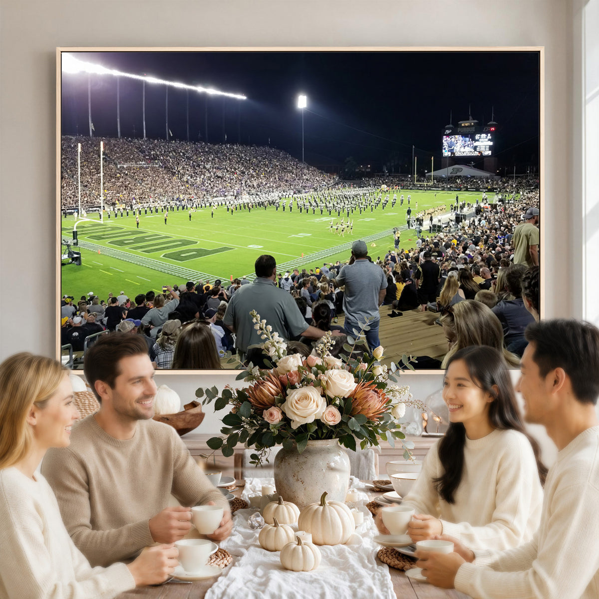 56796-PAN-FL-20X10 - Purdue University Boilermakers Football Team Print - West Lafayette Ross-Ade Stadium Wall Art Canvas