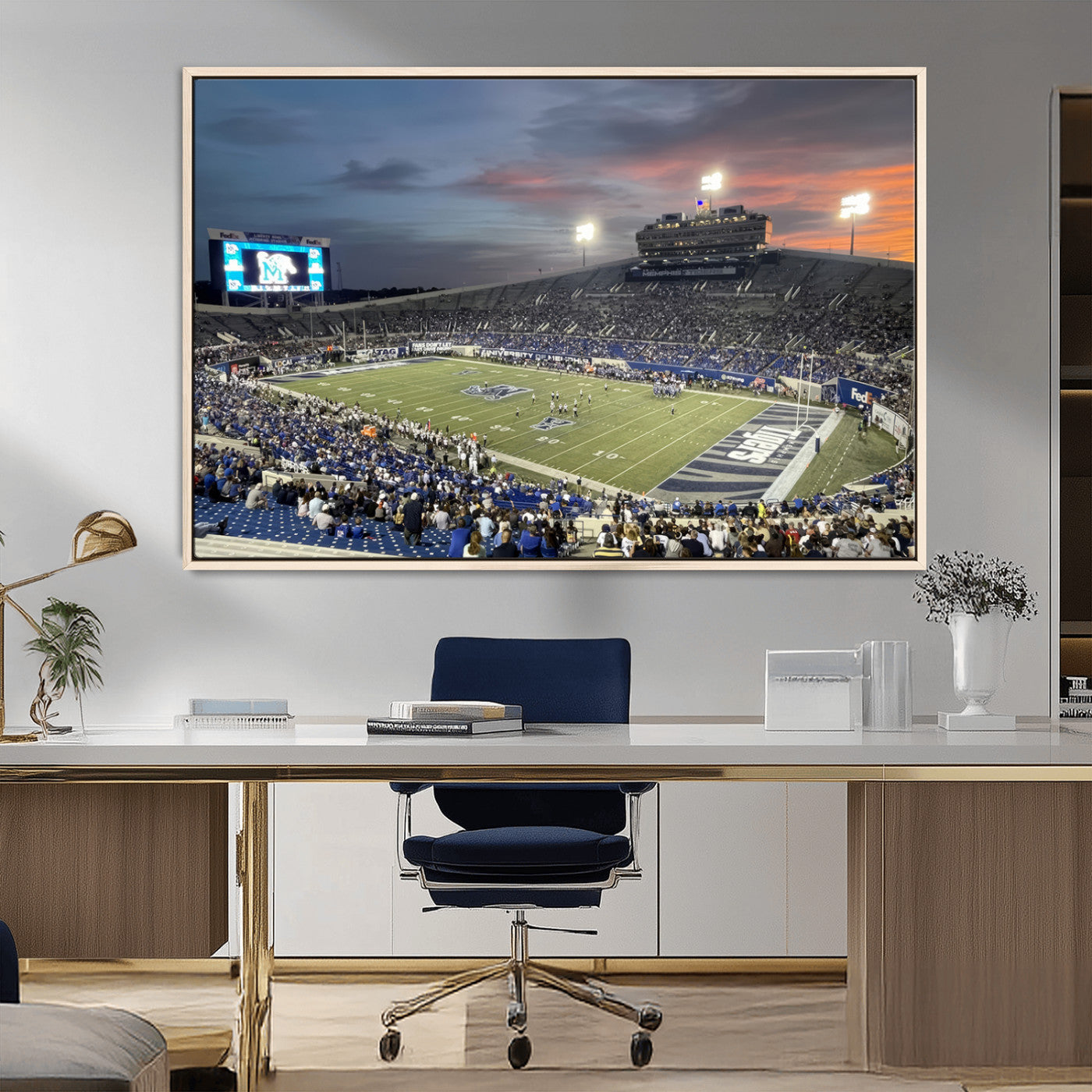 64409-MGV-FC-36X24_Natural-Memphis Tigers Football Team Print - Memphis Simmons Bank Liberty Stadium Wall Art Canvas Print