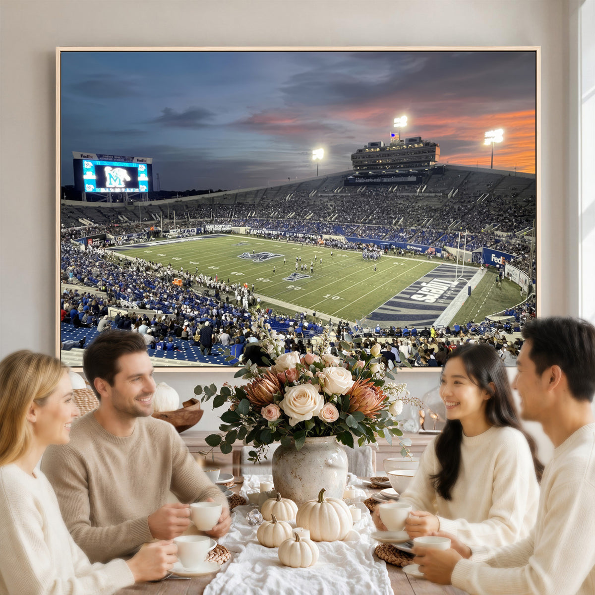 64409-PAN-FL-20X10 - Memphis Tigers Football Team Print - Memphis Simmons Bank Liberty Stadium Wall Art Canvas Print