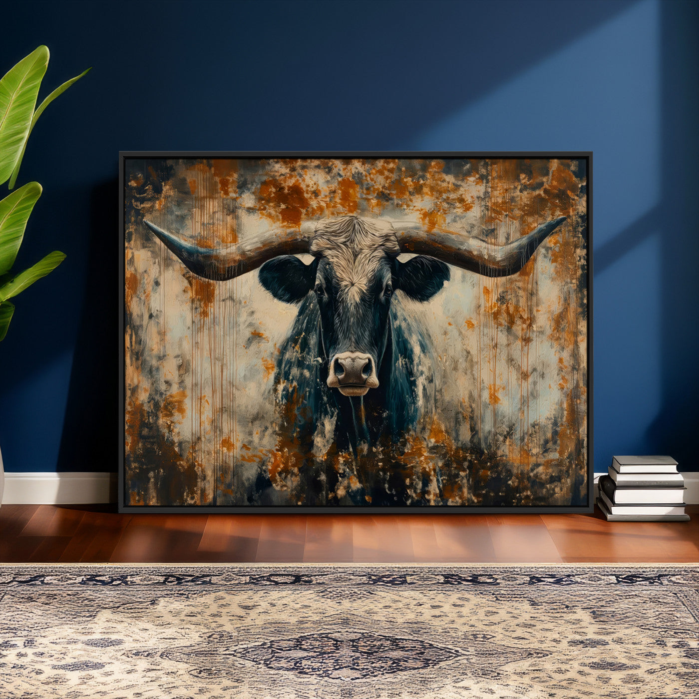 85913-MGV-CV-36X24 - Abstract Longhorn Bull Wall Art | Rustic Western Wall Decor | Framed and Ready to Hang | Ideal for