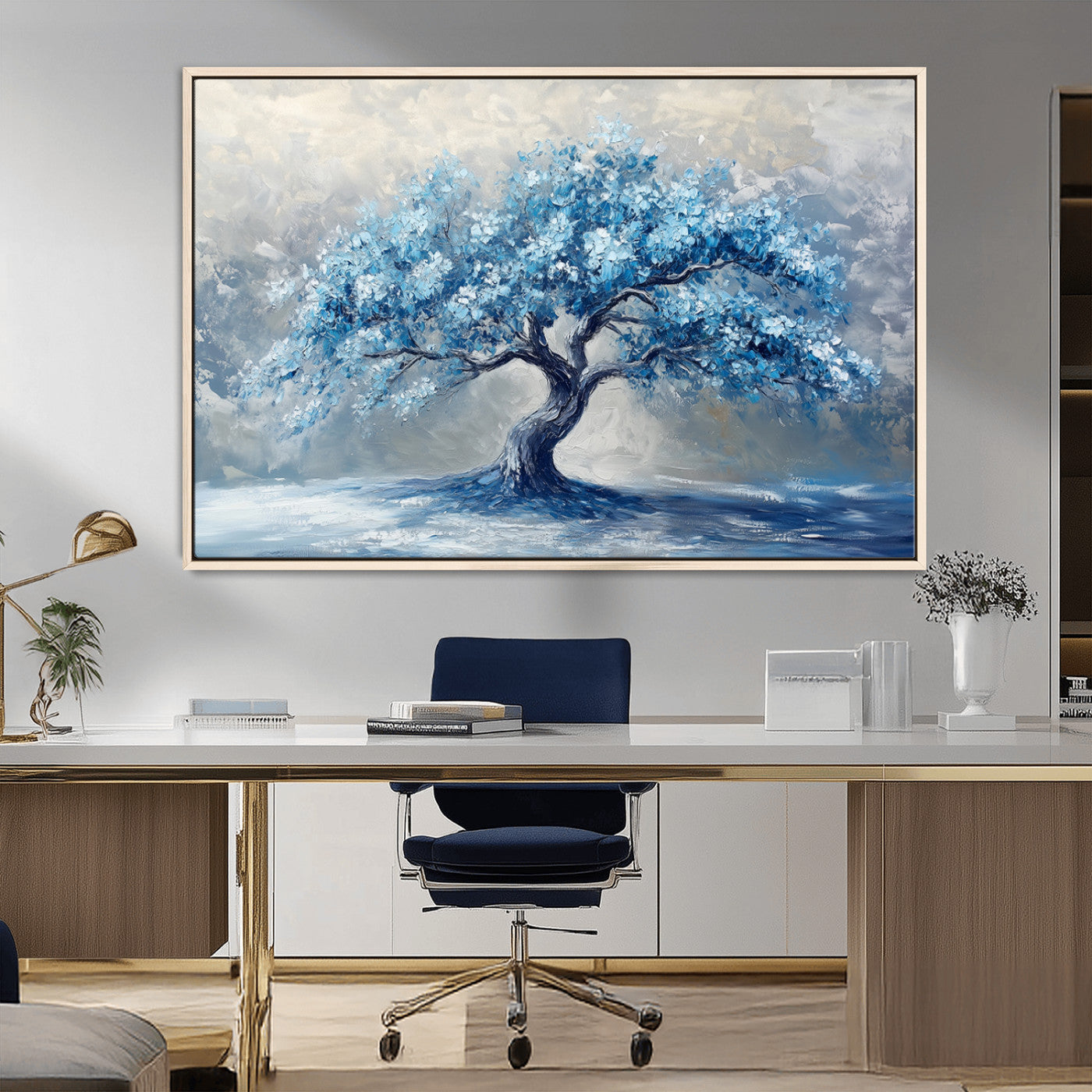 56105-MGV-CV-36X24-Abstract Blue Tree Art Canvas Print, Majestic Tree Wall Art Print for Farmhouse Decor