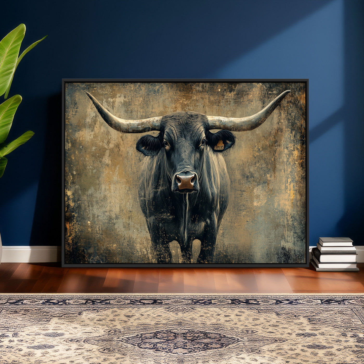 57385-MGV-CV-36X24 - Longhorn Bull Wall Art Canvas Print, Framed Rustic Cow Art Picture Print, Texas Longhorn Perfect Western Decor Artwork