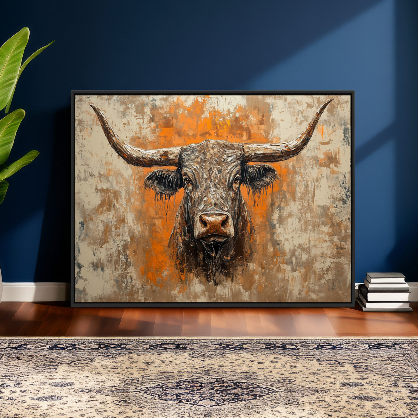 49976-MGV-CV-36X24 - Abstract Cow Longhorn Bull Wall Art Canvas Print - Rustic Texas Western Cattle Artwork
