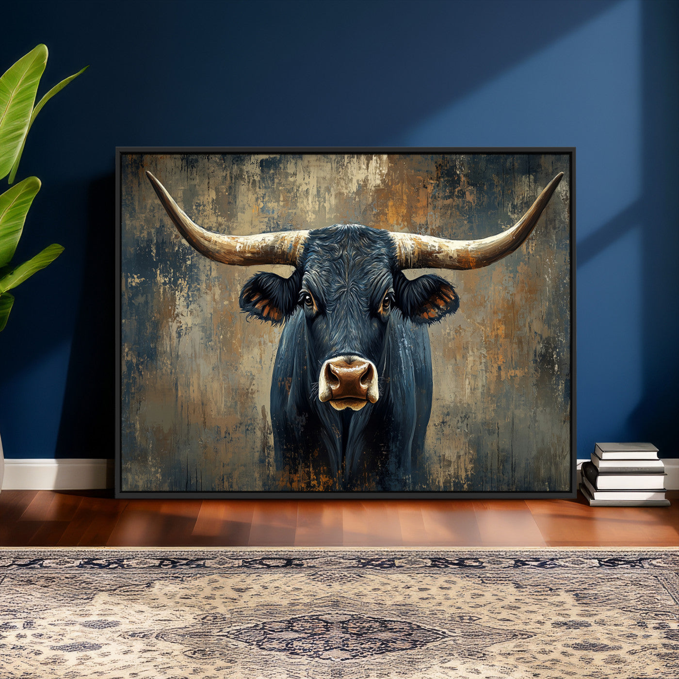 42026-MGV-CV-36X24 - Texas Western Wall Art Canvas Print - Abstract Cow Longhorn Bull Wall Art Canvas Print - Rustic Cow
