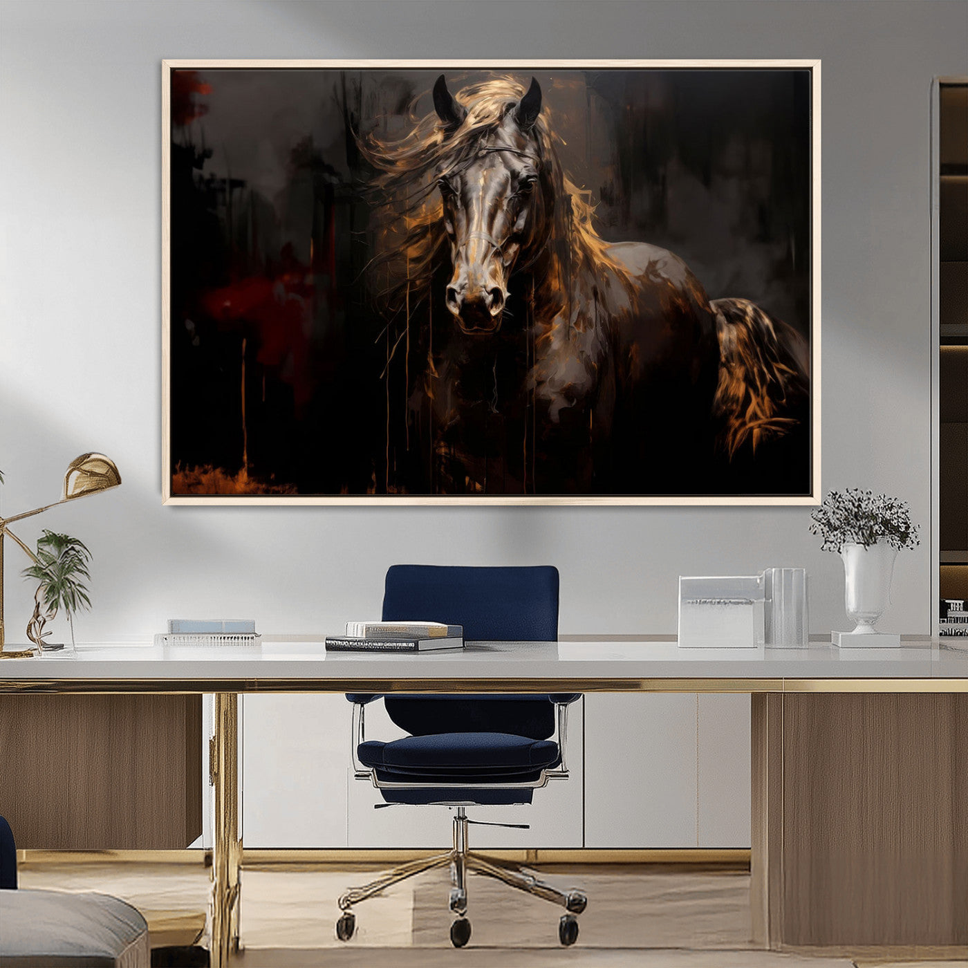 40932-MGV-FC-36X24_Natural-Abstract Black Horse Canvas Print for Farmhouse Wall Art | Abstract Equine Wall Art | Western Decor