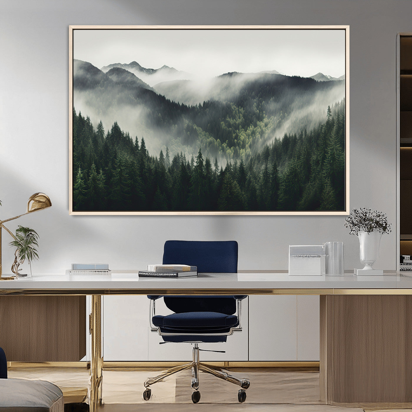90953-MGV-CV-36X24-Misty Forest Canvas Print Wall Art Premium Canvas Print a Foggy and Serene Atmosphere