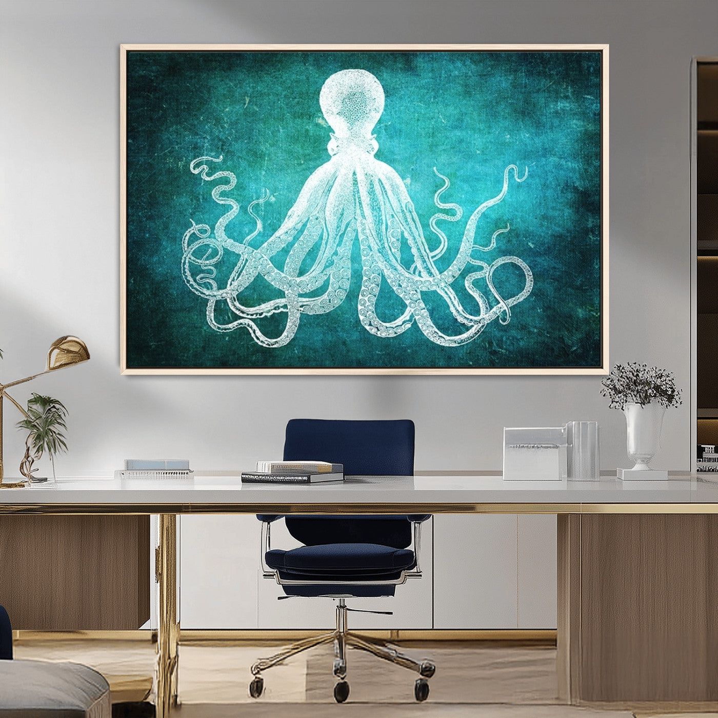 20773-MGV-CV-36X24-Green Octopus Abstract Wall Art Canvas Print