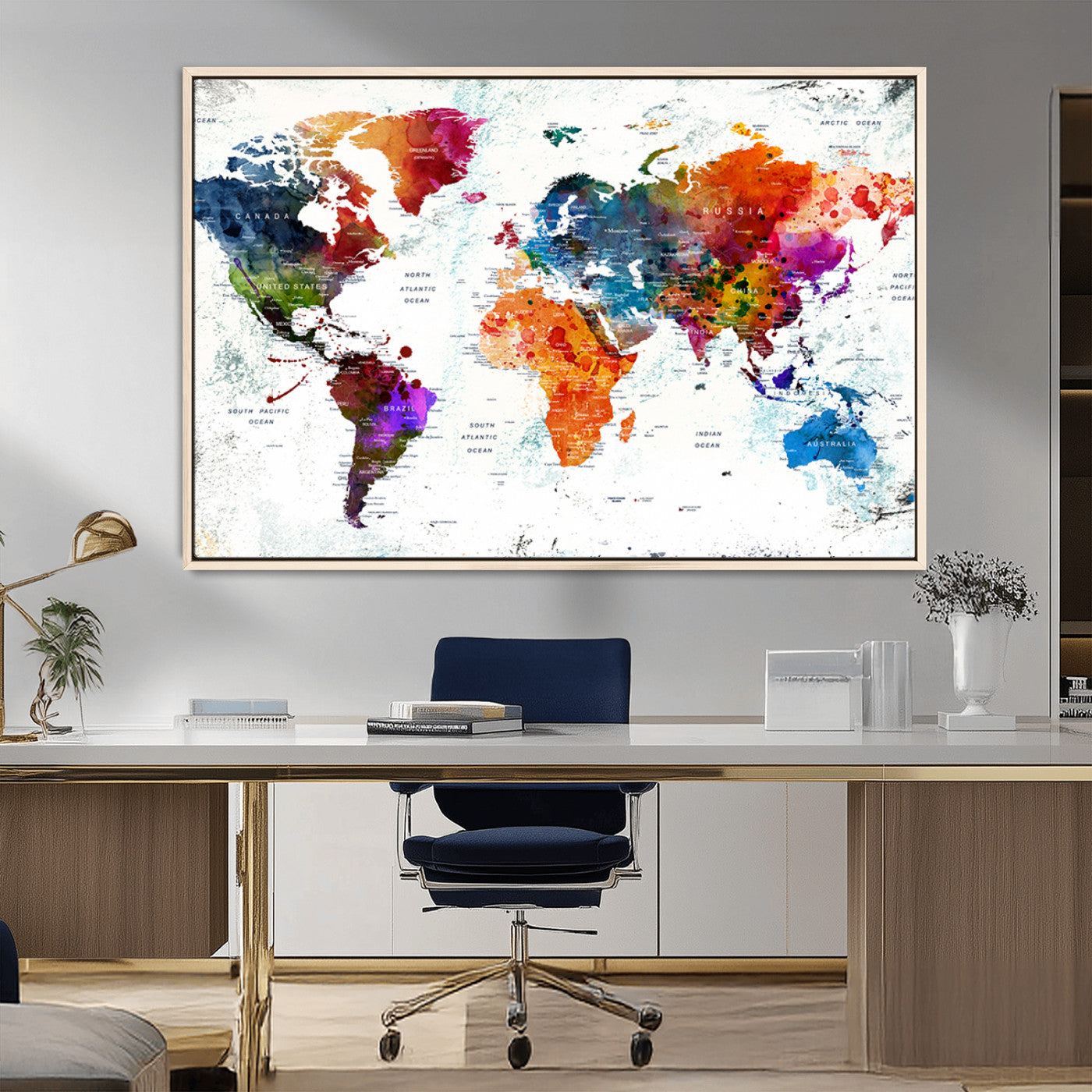 73167-MGV-CV-36X24-Push Pin World Map Canvas Print – Framed Travel Map Wall Art for Couples, Anniversary Gift, Modern Home or Office Decor