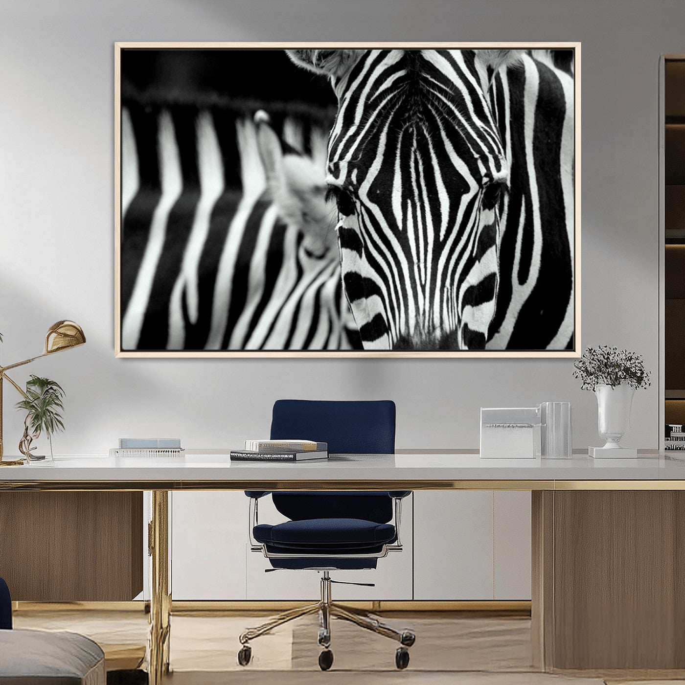 MGV-FC-36X24 - Zebra Wall Art – Close Up Black and White Animal Print, Bold Safari Decor for Living Room, Office, or Bedroom
