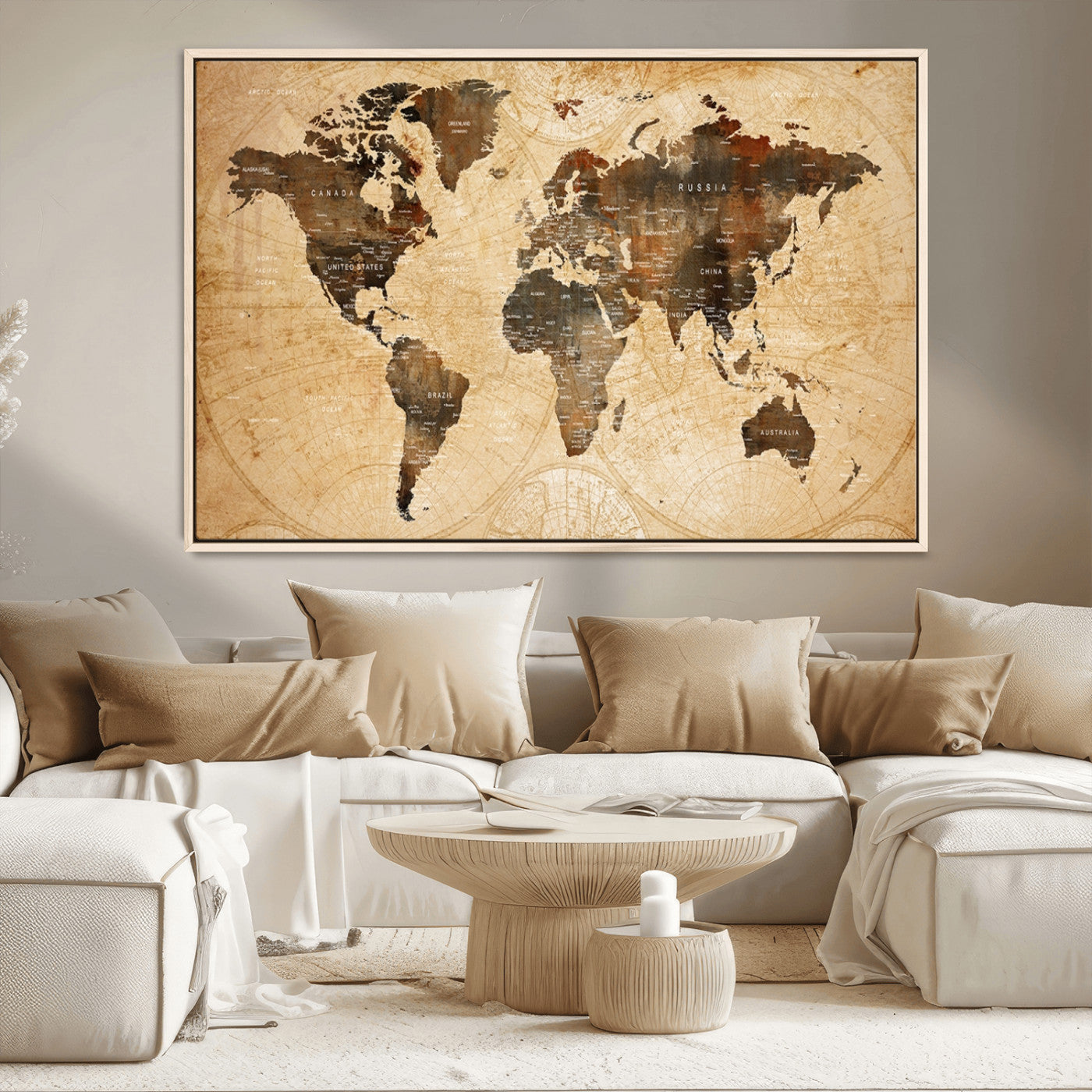 13813-MGV-CV-36X24-Push Pin World Map Canvas Print – Framed Travel Tracker Wall Art for Couples, Perfect Anniversary Gift and Home Decor