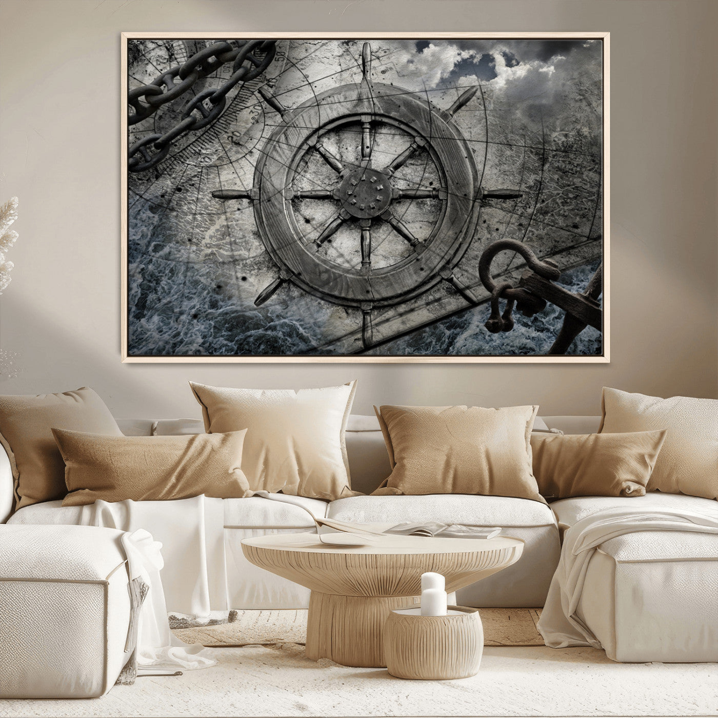 -Ship Steering Wheel Vintage Wall Art Canvas Print