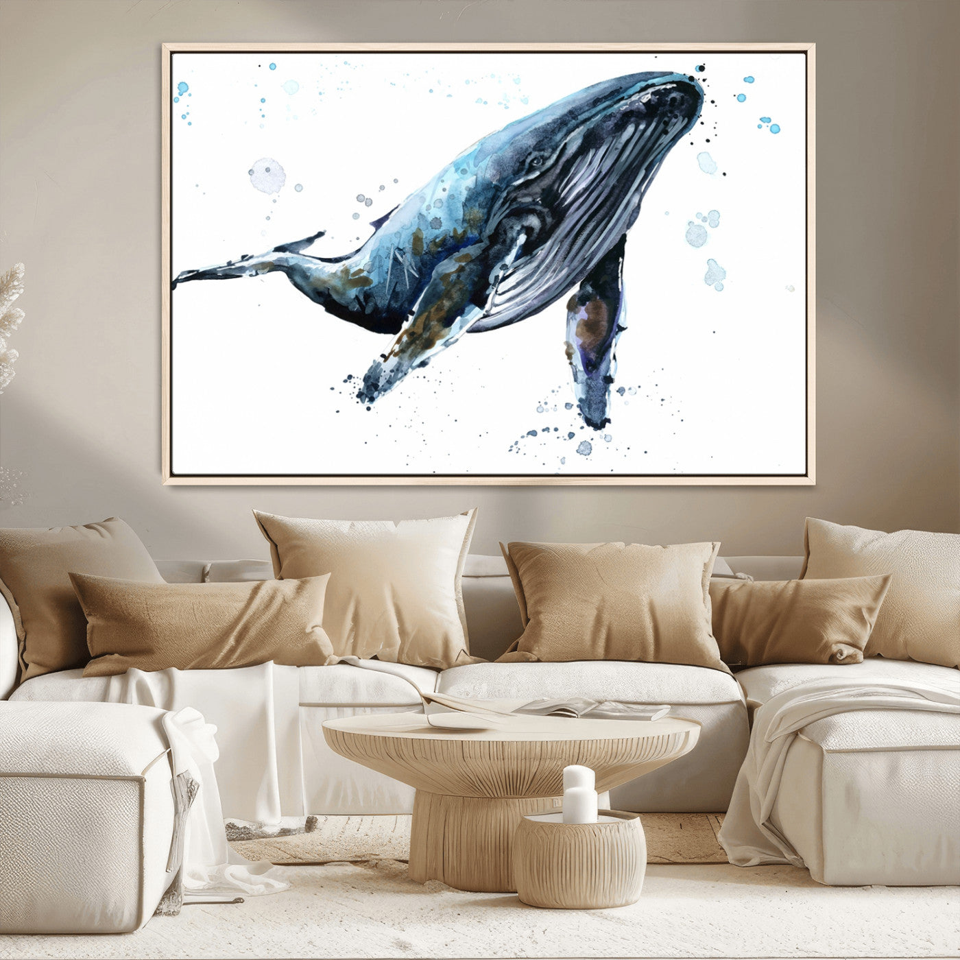 58370-MGV-FC-36X24_Natural-Watercolor Whale Wall Art Canvas Print