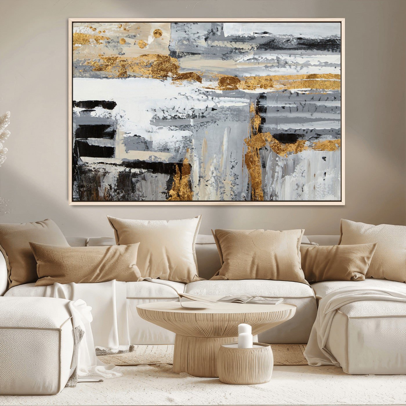 43177-MGV-CV-36X24-Abstract Painting Canvas Wall Art Print Paint Drip Art Brush Strokes Gray Artwork