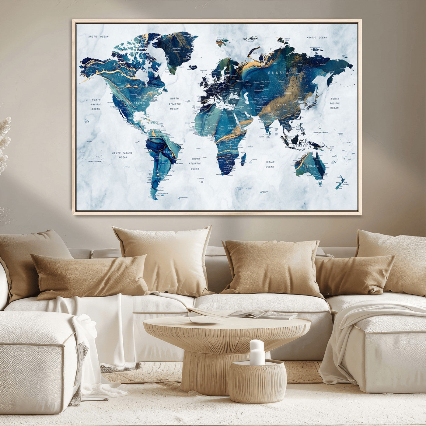 53819-MGV-CV-36X24-Push Pin World Map Canvas Print – Framed Travel Map Wall Art for Couples, Anniversary Gift, Modern Home or Office Decor