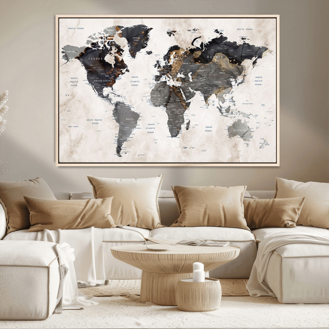 48937-MGV-CV-36X24-Push Pin World Map Canvas Print – Framed Travel Tracker Wall Art for Couples, Romantic Anniversary Gift and Home Decor