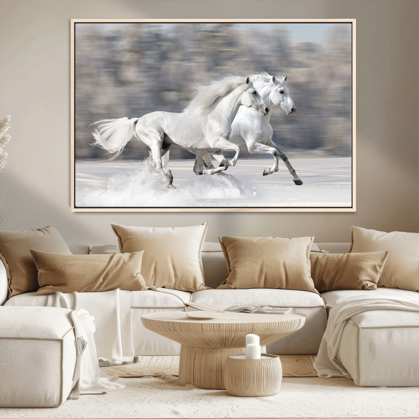 -The White Horses Wall Art, Framed White Horses Wall Art Canvas Print