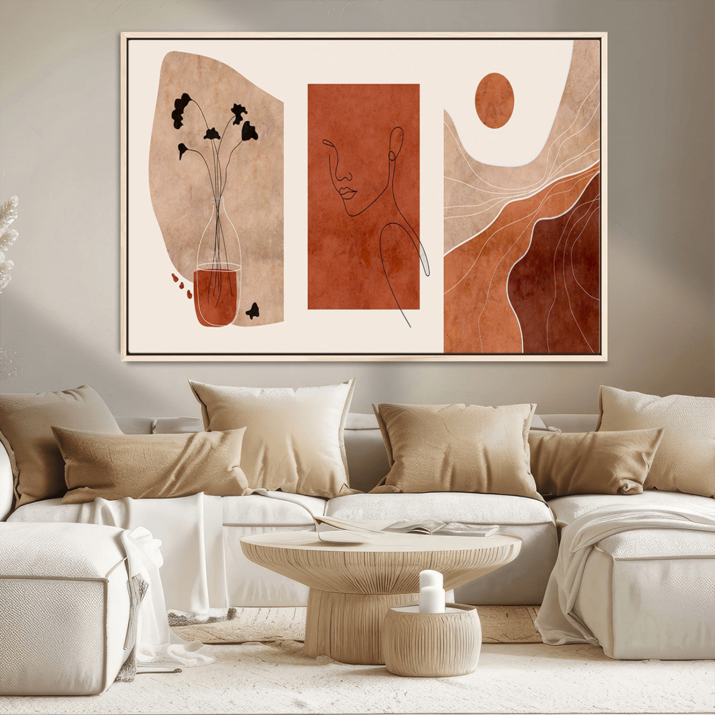 -Boho Sunset Mountain Canvas Print, Modern Boho Sunset Mountain Landscape Triptych – Giclée Canvas