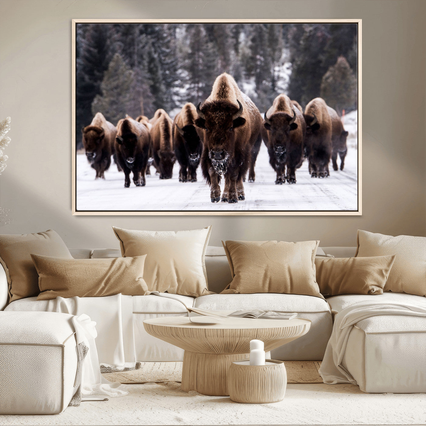 66871-MGV-CV-36X24-Bison Wall Art Canvas Print- Bison Herd Canvas Wall Art – Majestic Wildlife Photography – Framed and