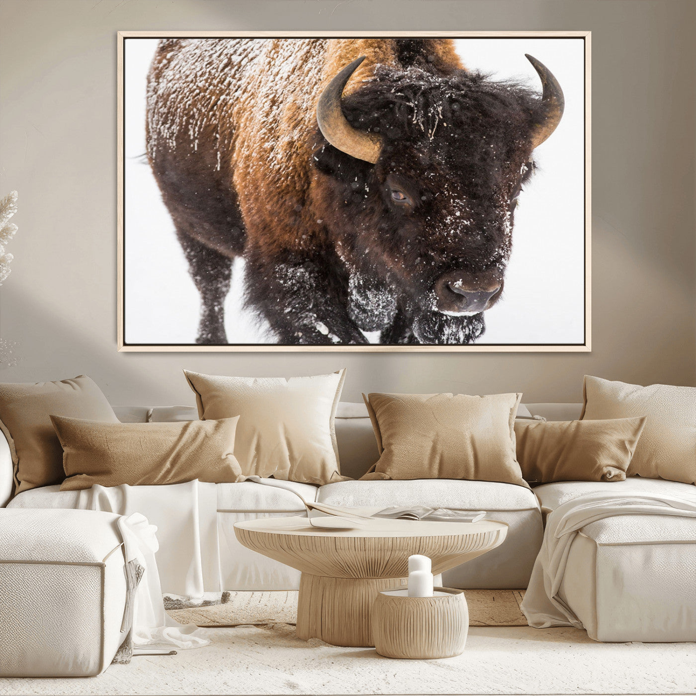 65605-MGV-CV-36X24-Bison Wall Art Canvas Print For Farmhouse, Wild Animal Wall Art, Framed Wild Bison Wall Art