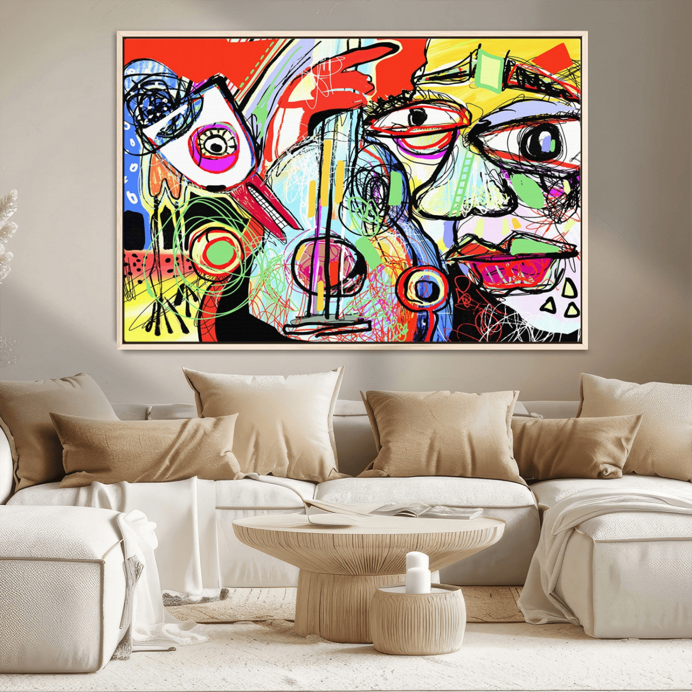 37796-MGV-CV-36X24-Picasso Style Art Abstract Canvas Wall Art Print , Colorful Abstract Artwork