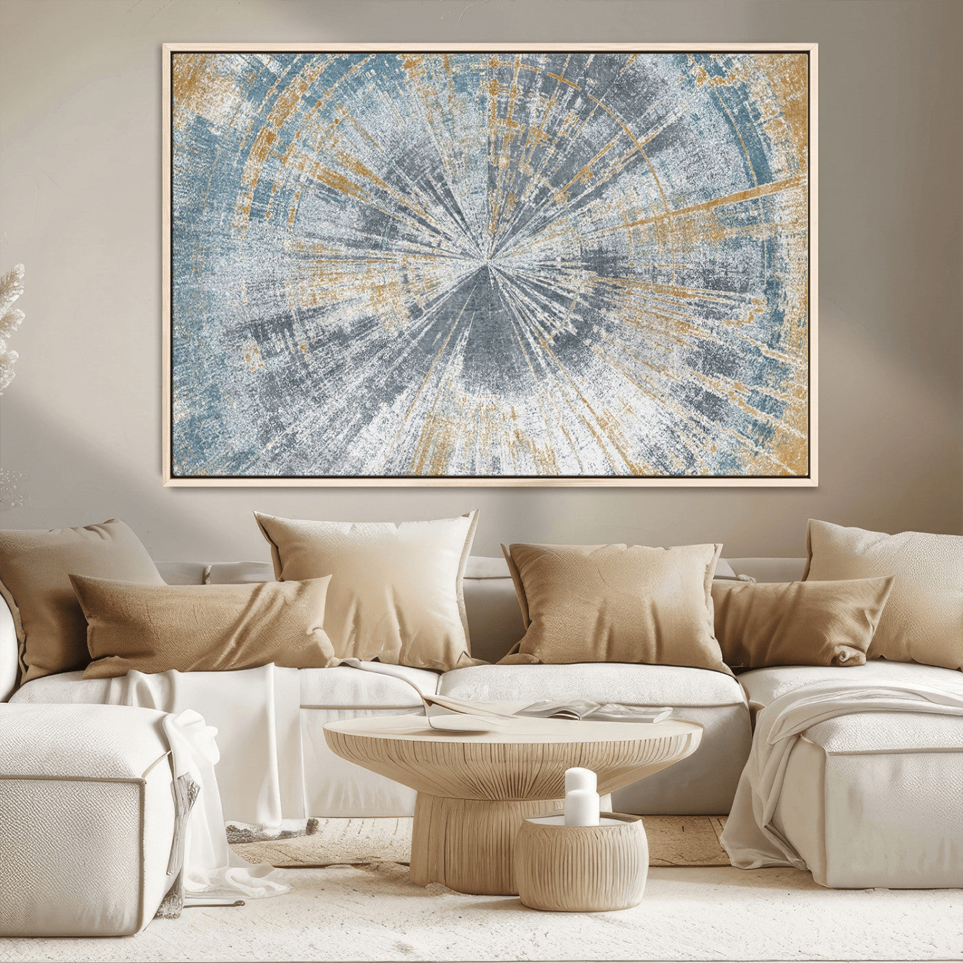 17631-MGV-CV-36X24-Radiant Abstract Wood Rings Canvas Art – Modern Triptych Wall Decor for Living Room or Farmhouse