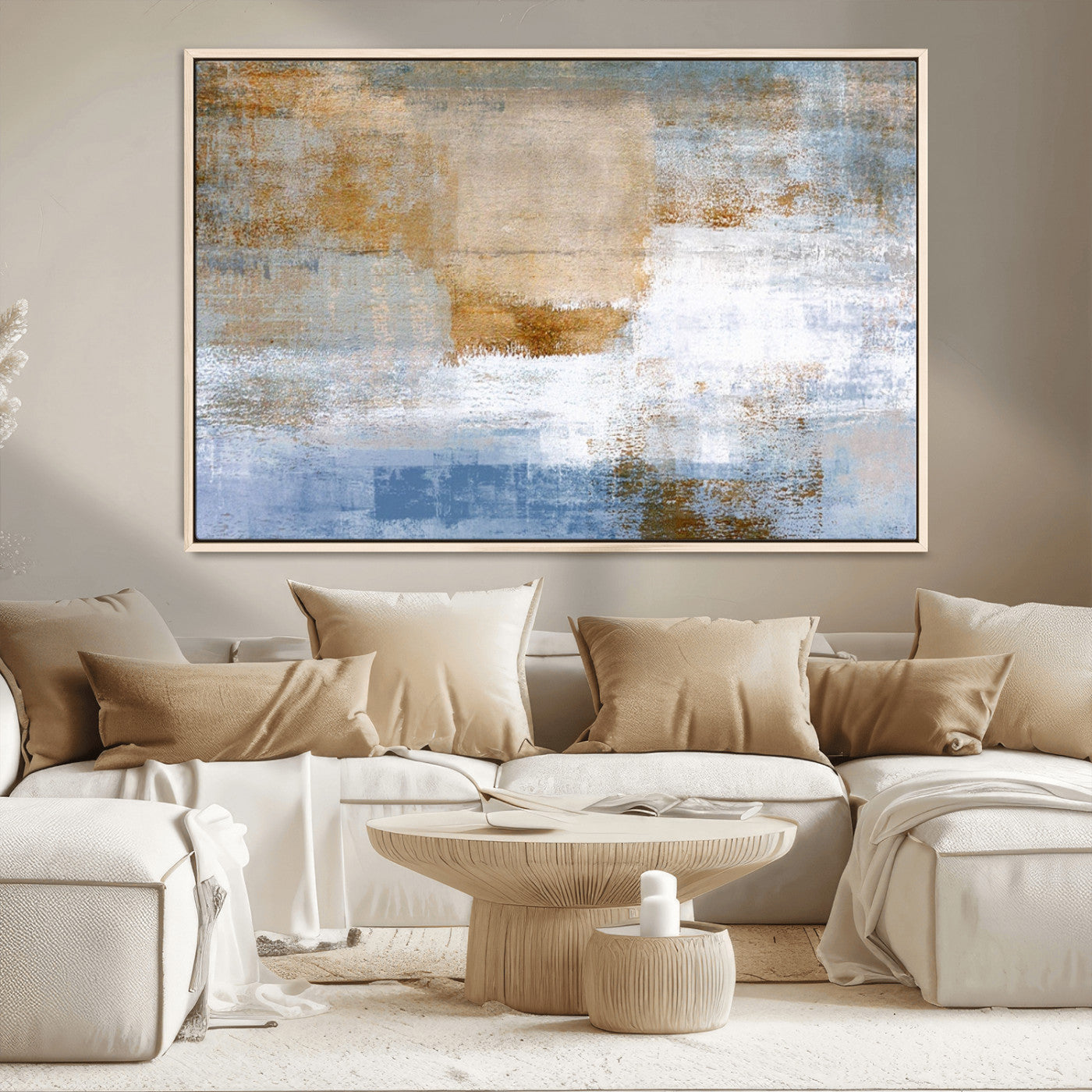 72354-MGV-CV-36X24-Blue Multi Panel Abstract Wall Art Canvas, Abstract Blue and Gold Canvas Print
