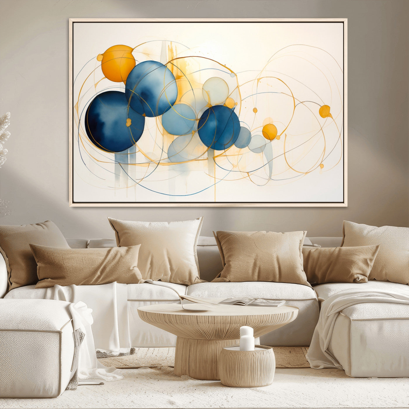 36188-MGV-CV-36X24-Geometric Blue Orange Abstract Wall Art Canvas, Geometric Blue Orange Canvas Print