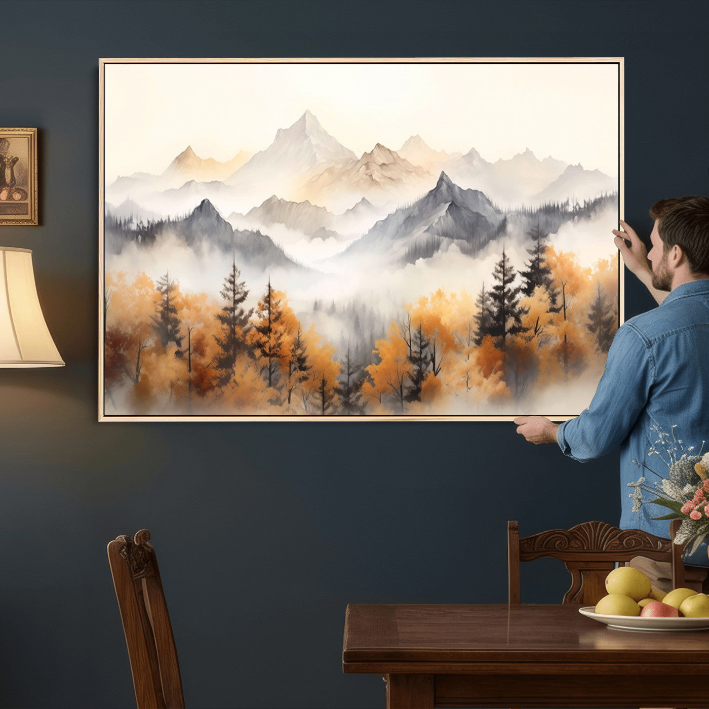 70049-MGV-CV-36X24 - Abstract Mountain Wall Art | Misty Mountain Forest and Mountains Canvas Print for Living Room,
