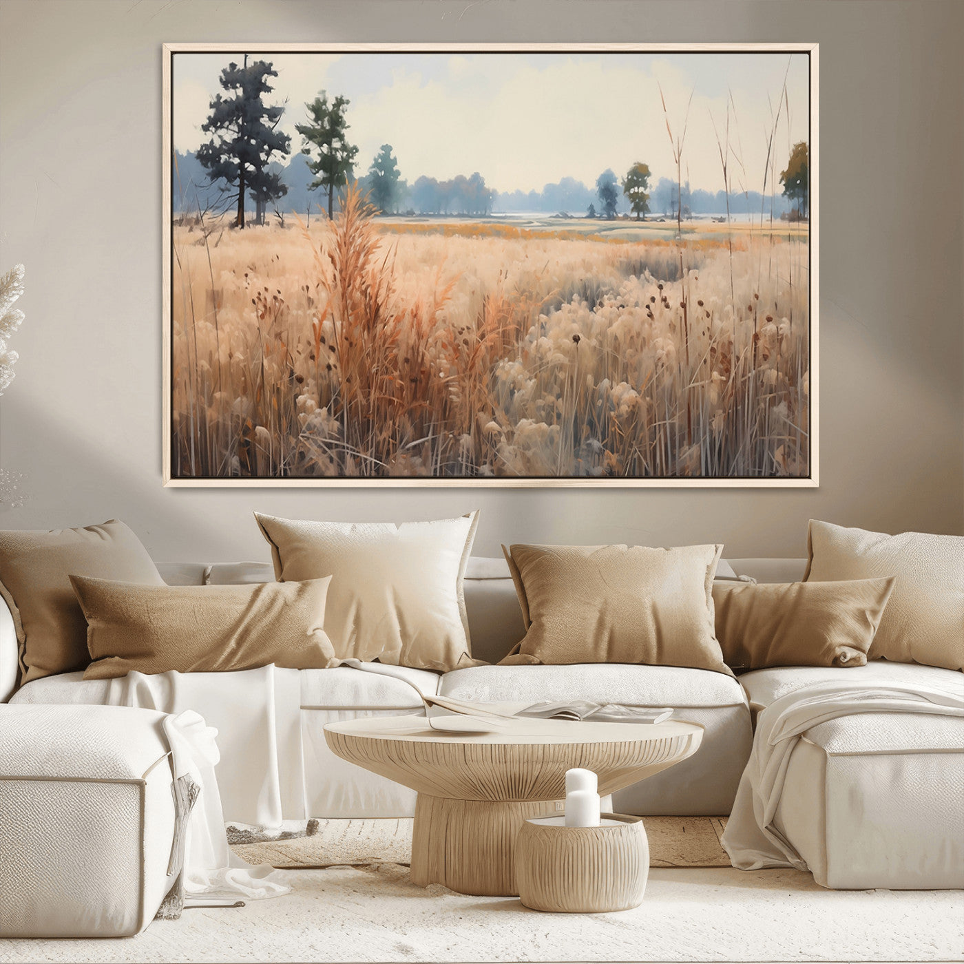 98822-MGV-CV-36X24-Golden Fields Canvas Wall Art Print – Serene Landscape of Nature’s Tranquility in Minimalist Modern