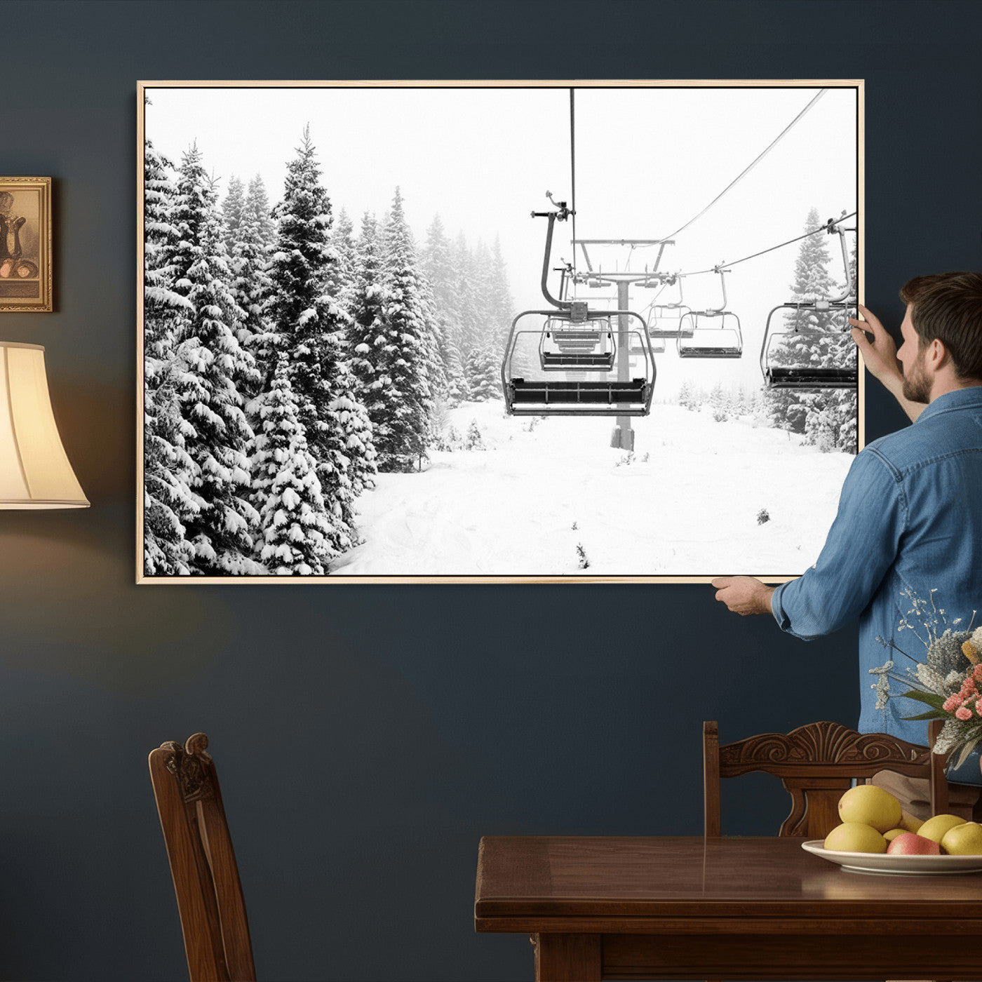 70609-MGV-CV-36X24 - Ski Wall Art - Ski Lift Wall Art Canvas Print Snow Covered Spruce Trees Winter Wall Art Ski Skier