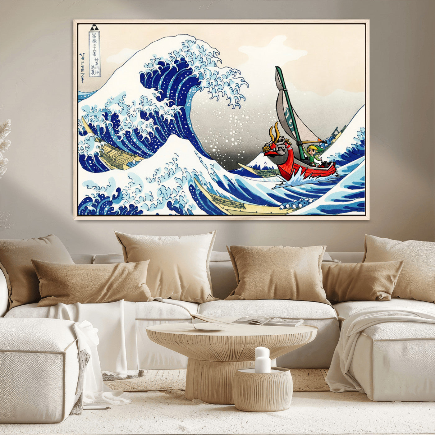 19450-MGV-CV-36X24-Katsushika Hokusai Kanagawa Giant Wave Wall Art Canvas Print | Iconic Japanese Art for Living Room