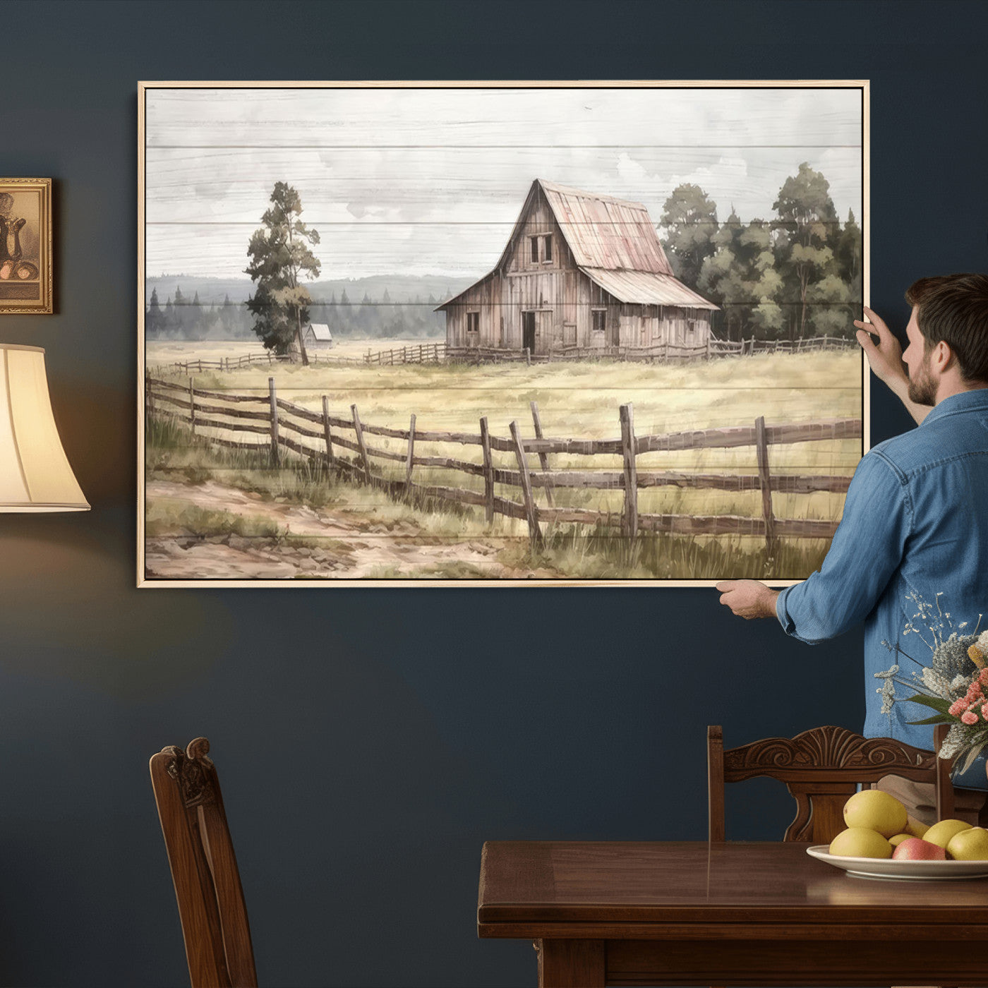 87489-MGV-CV-36X24 - Rustic Farmhouse Barn Wall Art | Framed Gallery Wrap Barn Giclee Canvas Print for Farmhouse Decor