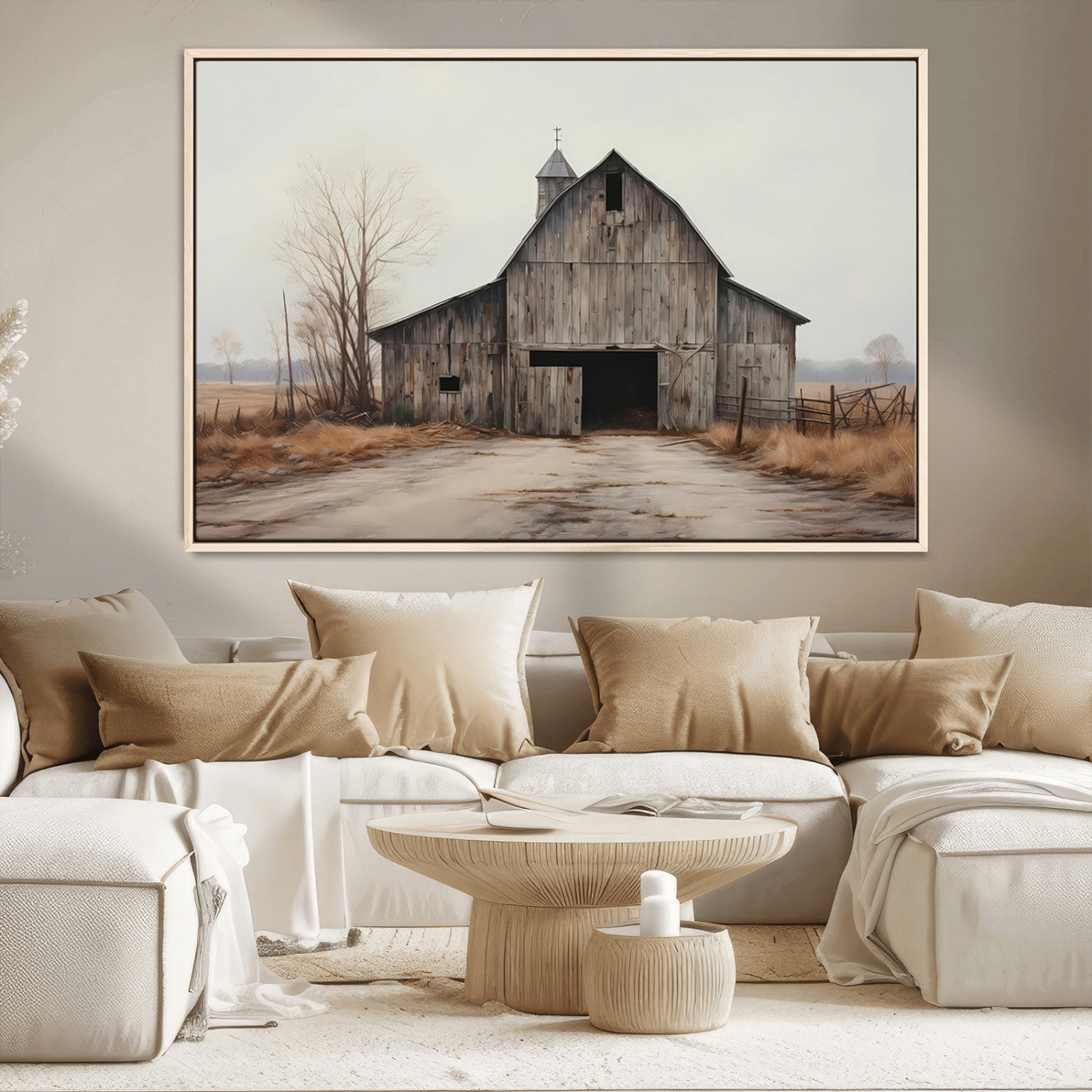 -Farmhouse Rustic Barn Wall Art Canvas Print – Framed and Ready to Hang – Perfect Addition to