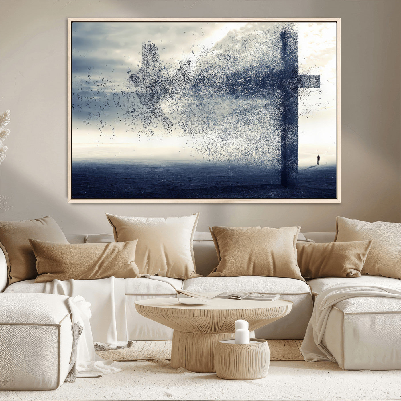 -Jesus and the Fading Cross Wall Art Print – Symbol of Faith, Christian Wall Art Canvas Print, Framed