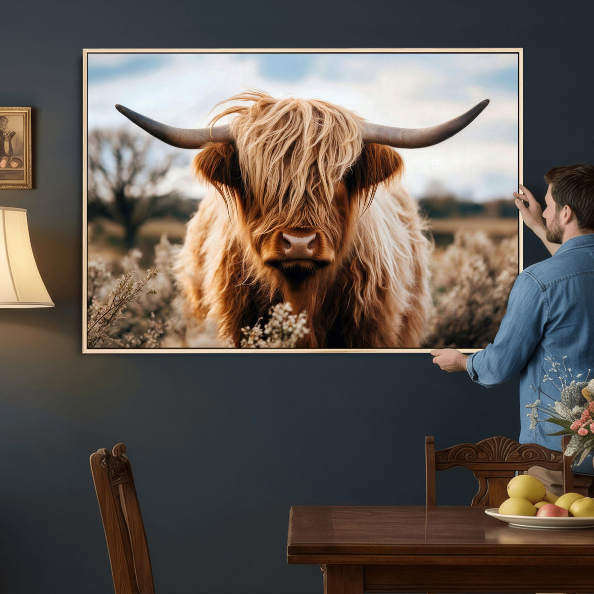 55903-_Poster-30x20 - Scottish Cow Longhorn Wall Art Canvas Print